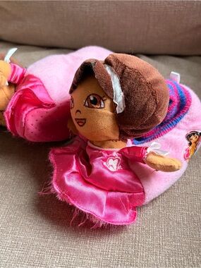 Vintage Y2K Girls Dora Pink Plush Slipper with Doll Accent